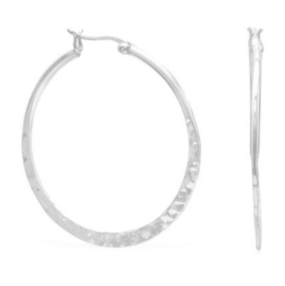 Large hammered hoop Sterling Silver earrings